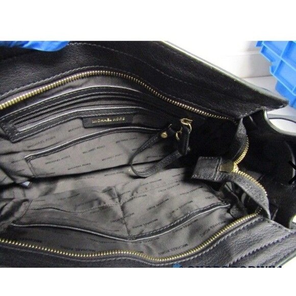 Michael Kors MK Hamilton Satchel Tote Leather Bag Black w/ Silver Lock Chiccore - Picture 4 of 6